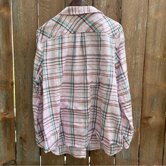 TALBOTS Women’s Pink Plaid Striped Button Down Long Sleeve Shirt Size XL - Picture 8 of 10